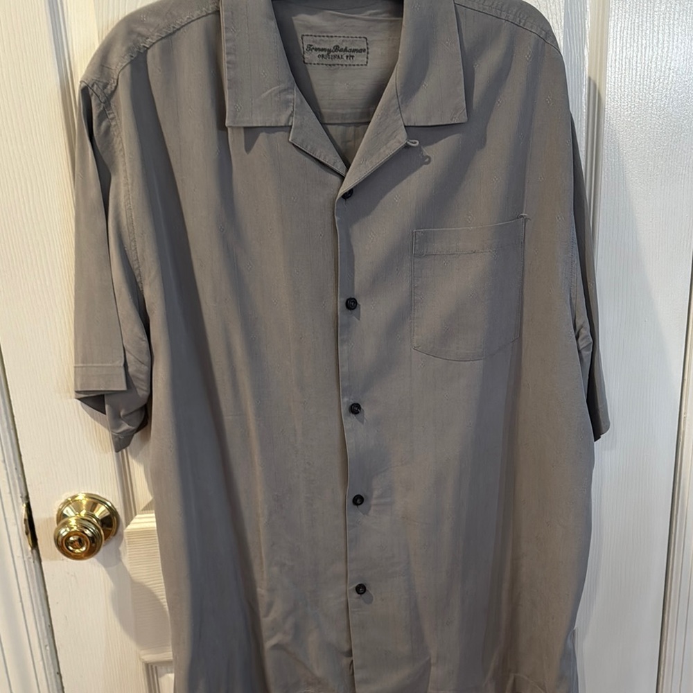 Tommy Bahama Washable Silk Men's Gray Short Sleeve Shirt Size XL/TG